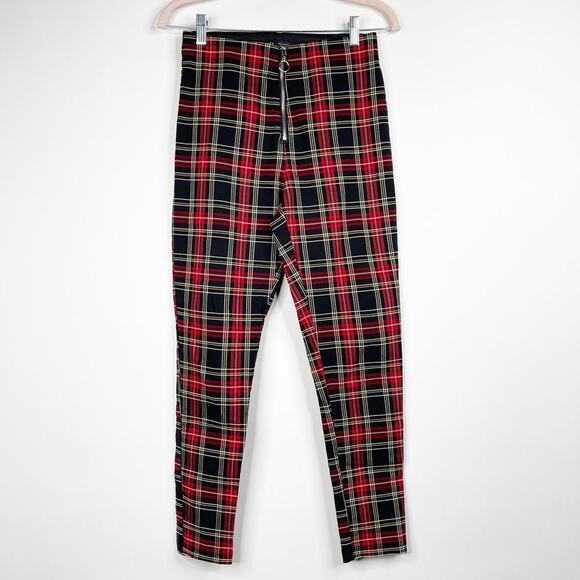 2/$30 ZARA Tartan Plaid Zip-up Skinny Pants Ring Pull Medium Red Black #7310 - Picture 3 of 16